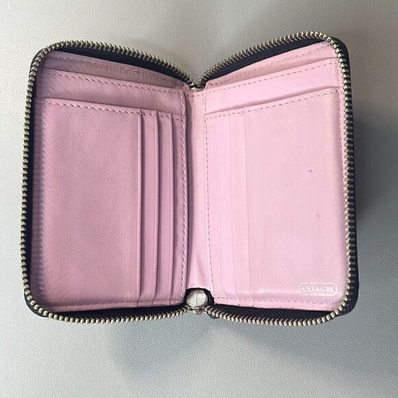 Auth Coach Billfold monogrammed wallet coin zip black small - Picture 6 of 13